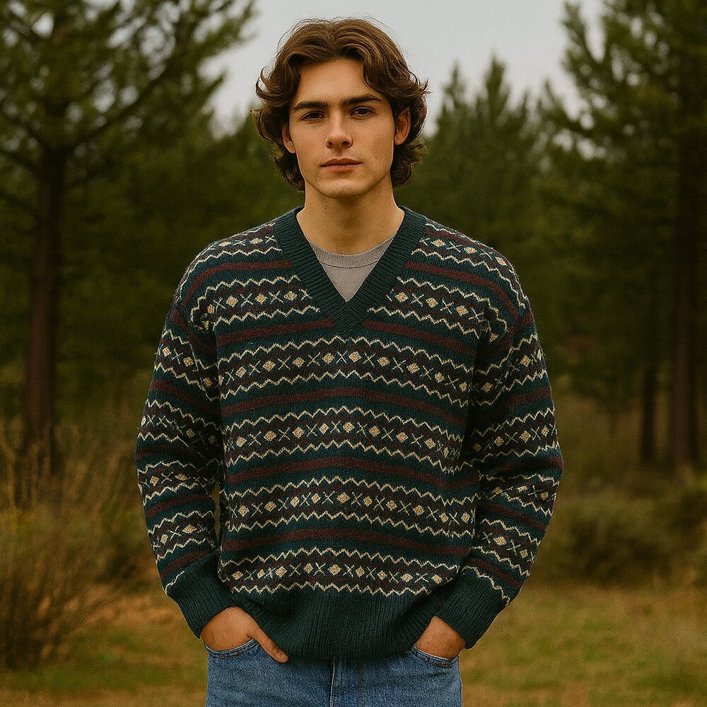 Vintage Mac Roy Wool Sweater Mens Large Scotland Green Grandpa 80s Holiday Ski